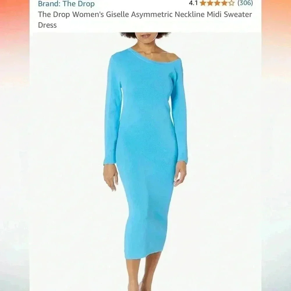 Asymmetrical neckline midi sweater dress